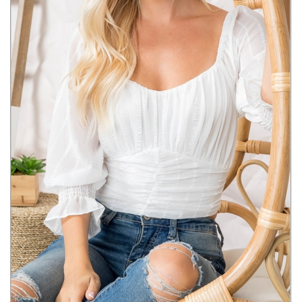 White Sweetheart Cropped Tie-Back Top